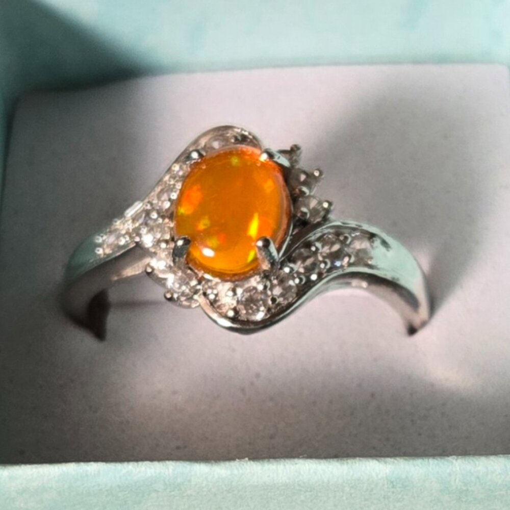 Orange garnet ring, 925 silver, size 10